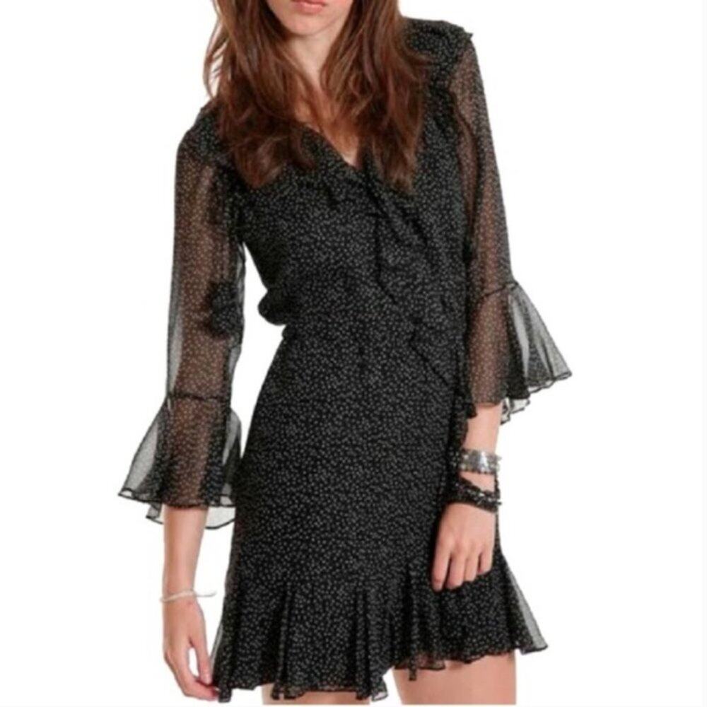 3.1 Phillip Lim Black Silk Printed Ruffle Mini Dress